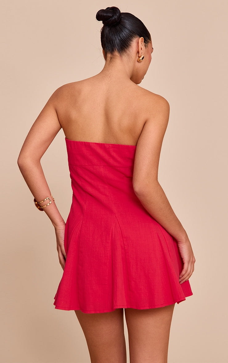 Red Bandeau Pleated Shift Dress