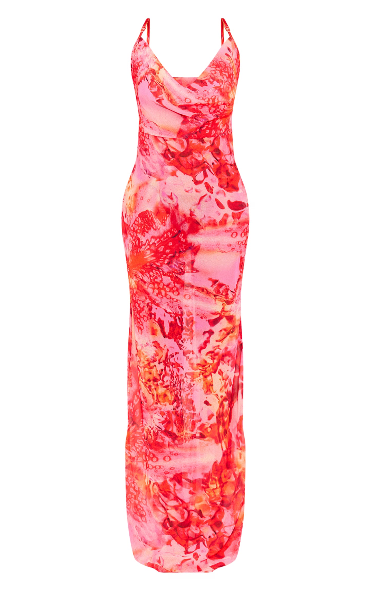 Pink Floral Print Sheer Chiffon Lace Up Back Maxi Dress