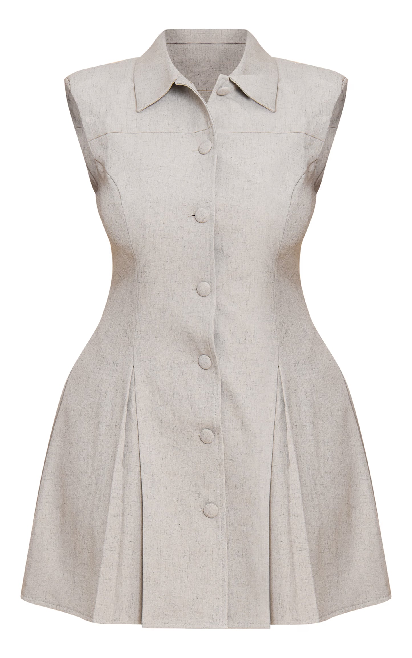 Shape Light Grey Sleeveless Button Up Pleated Hem Shirt Dress