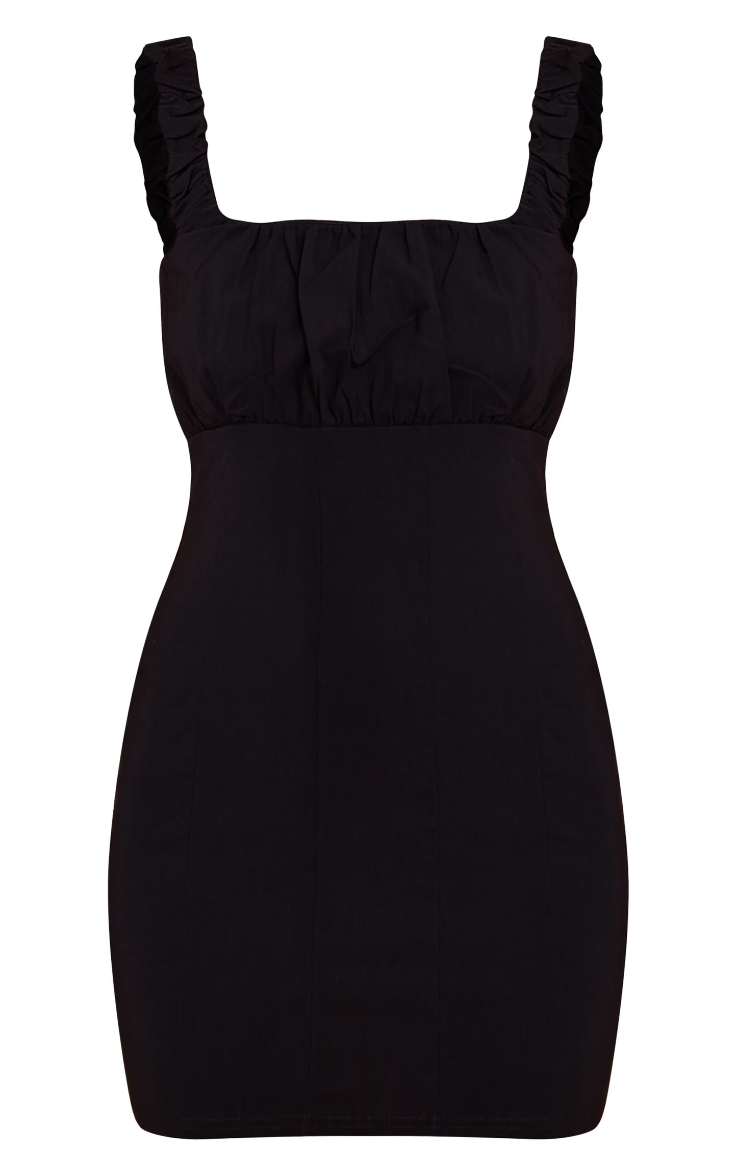 Black Stretch Woven Scoop Neck Ruched Bust Shift Dress
