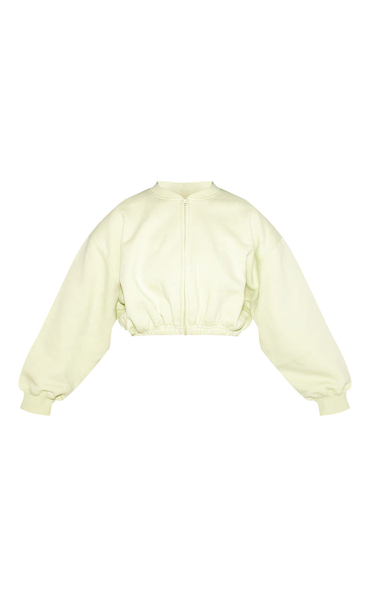 Lime Drawcord Waist Cropped Zip Up Sweatshirt