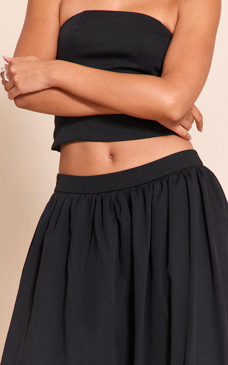 Black Woven Band Detail Pleated Maxi Skirt