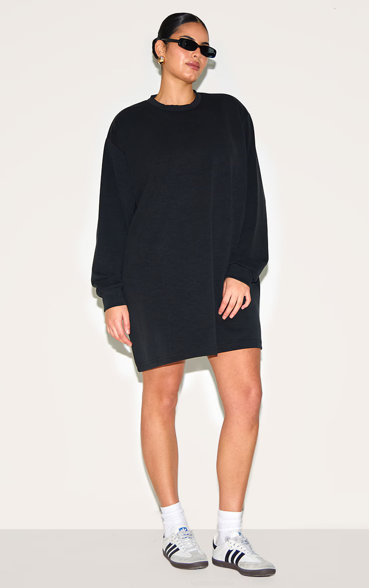 Plus Black Modal Long Sleeve Sweatshirt Dress