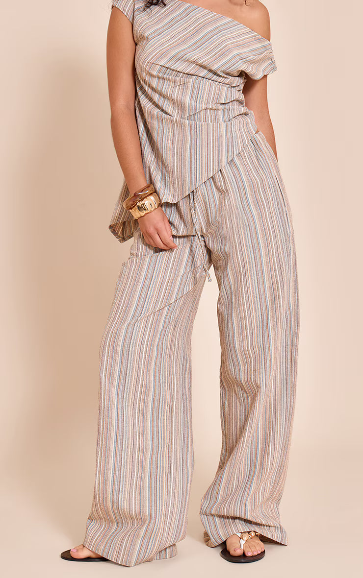 Multi Textured Stripe Straight Leg Pant