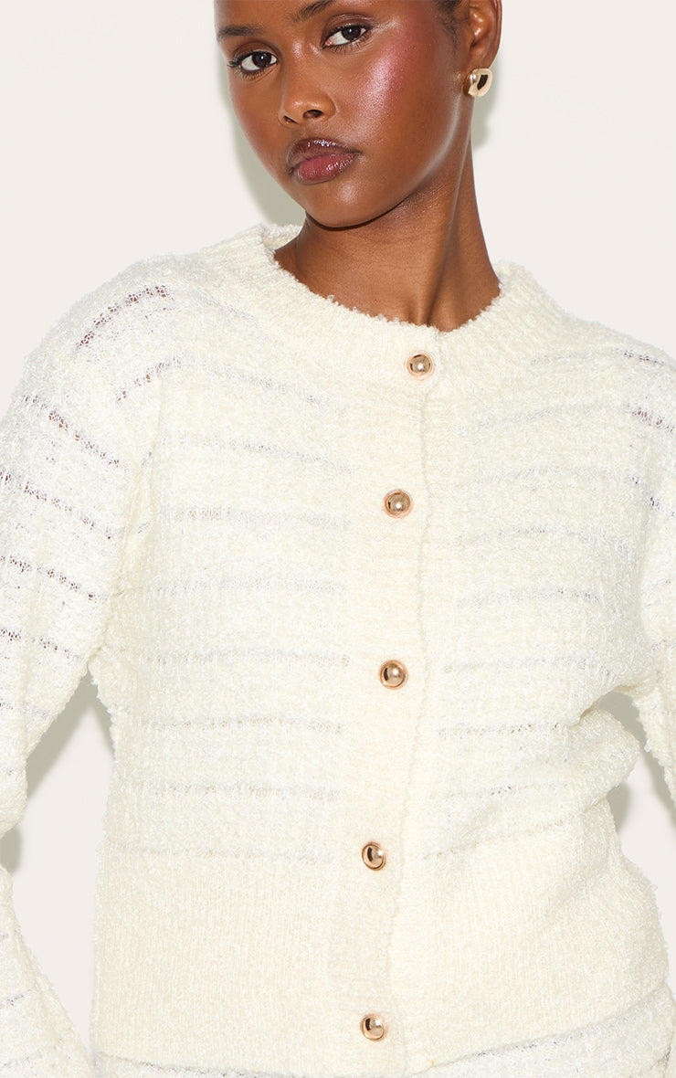 Cream Boucle Knit Button Through Cardigan
