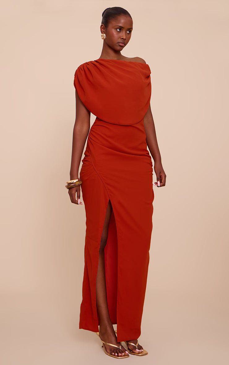 Rust Chiffon Maxi Dress