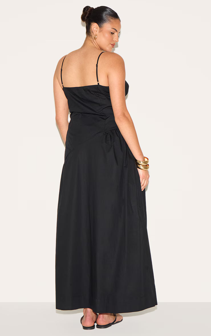 Plus Black Plunge Asymmetric Detail Midaxi Dress