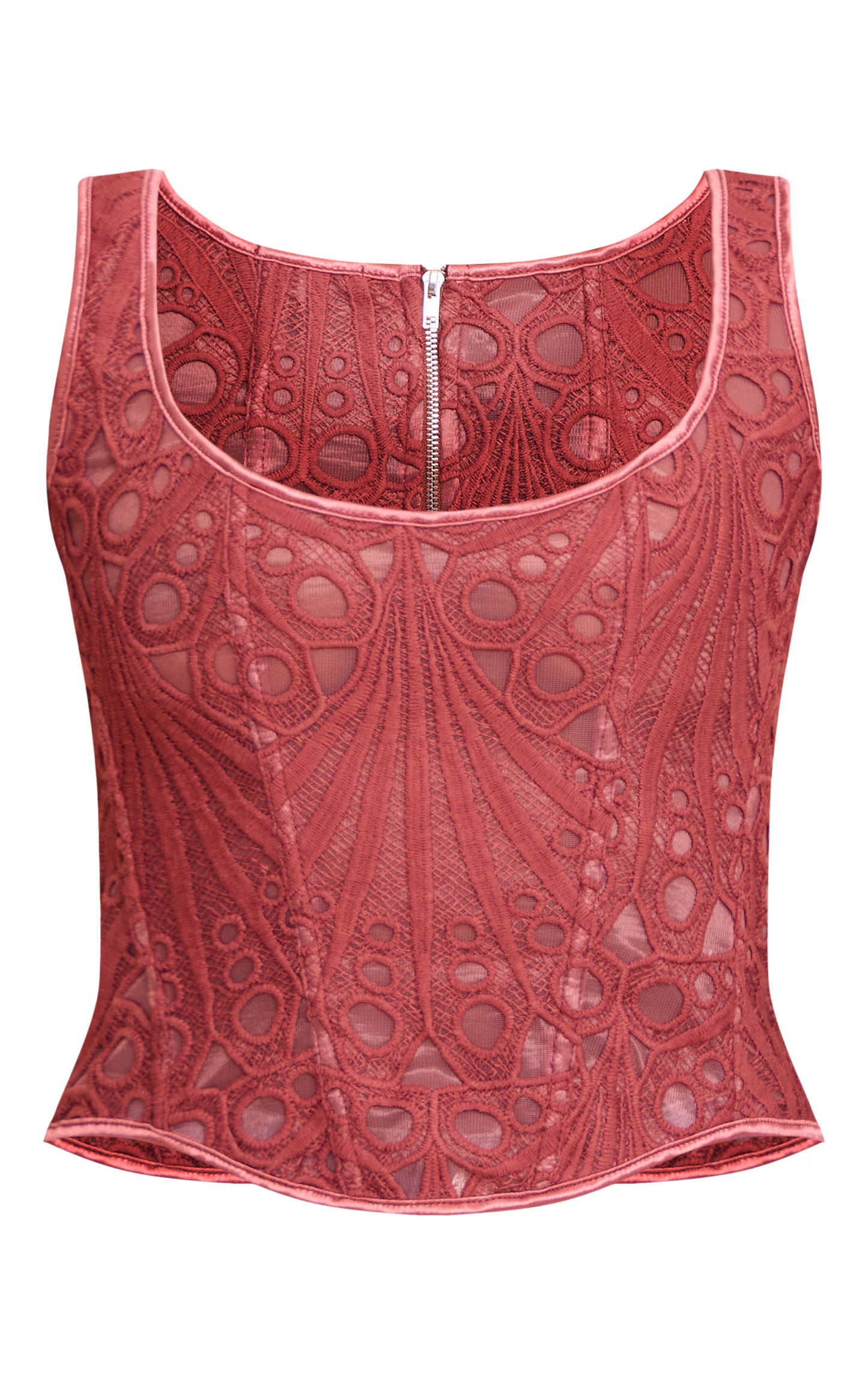Rose Textured Sheer Floral Square Neck Corset