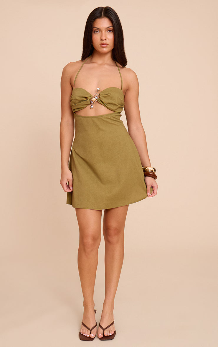 Khaki Trim Detail Shift Dress