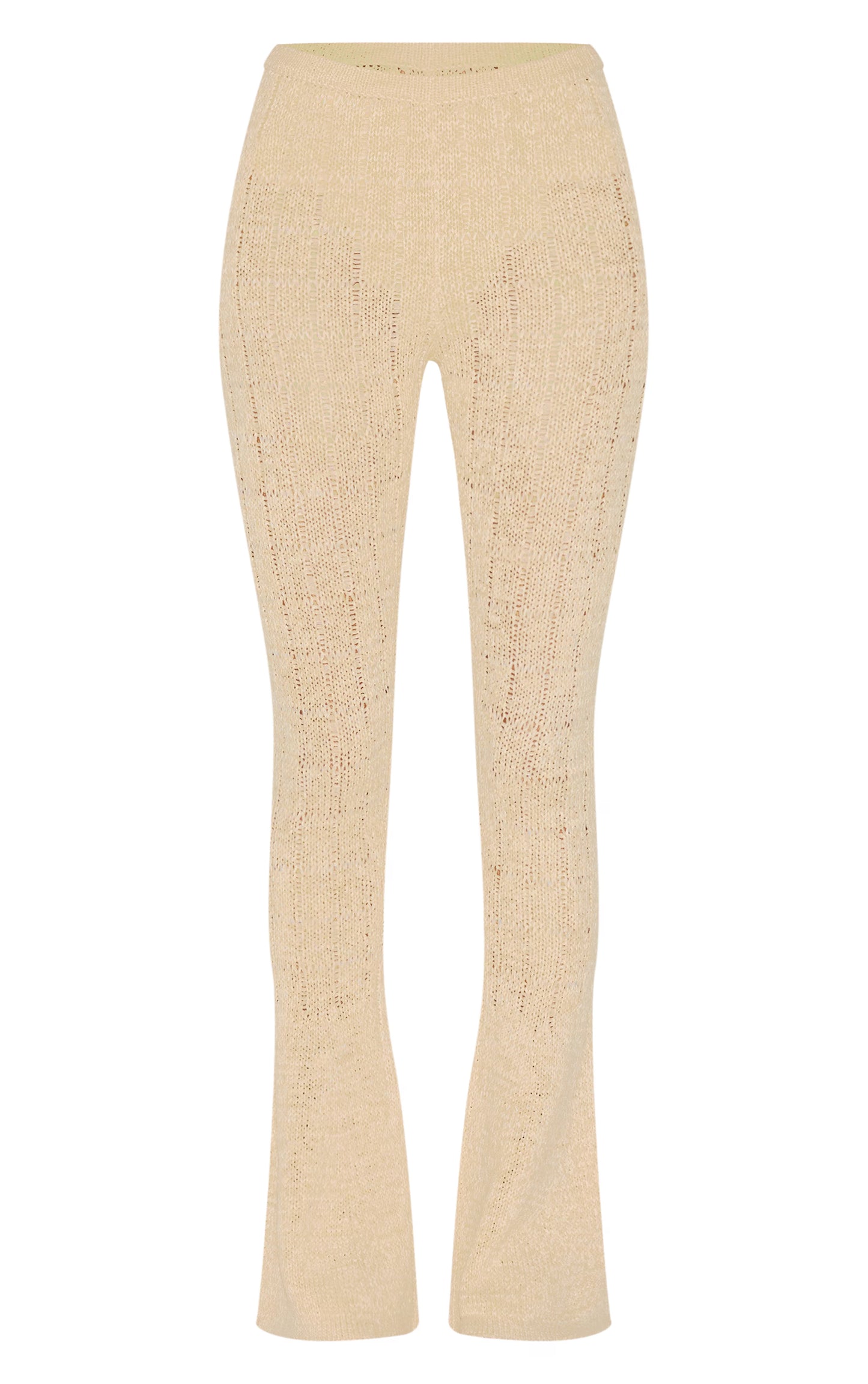Oatmeal Textured Filigree Knit Wide Leg Pants