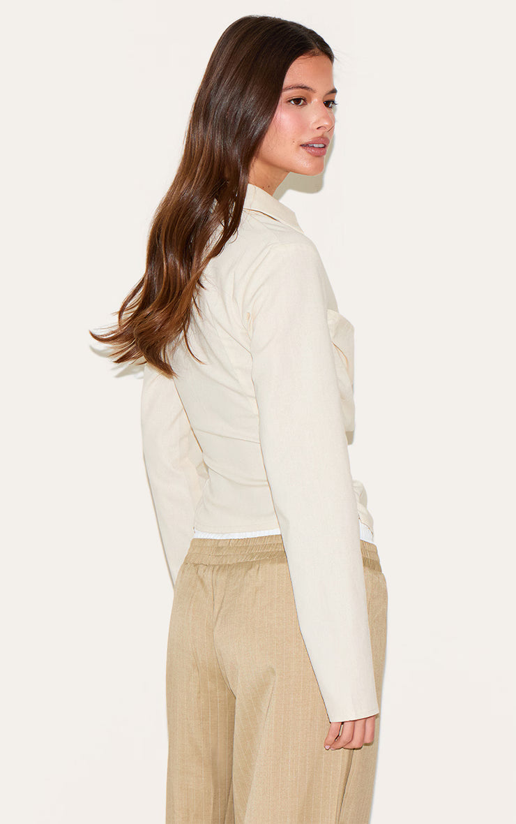 Butter Yellow Linen Blend Fitted Wrap Detail Shirt