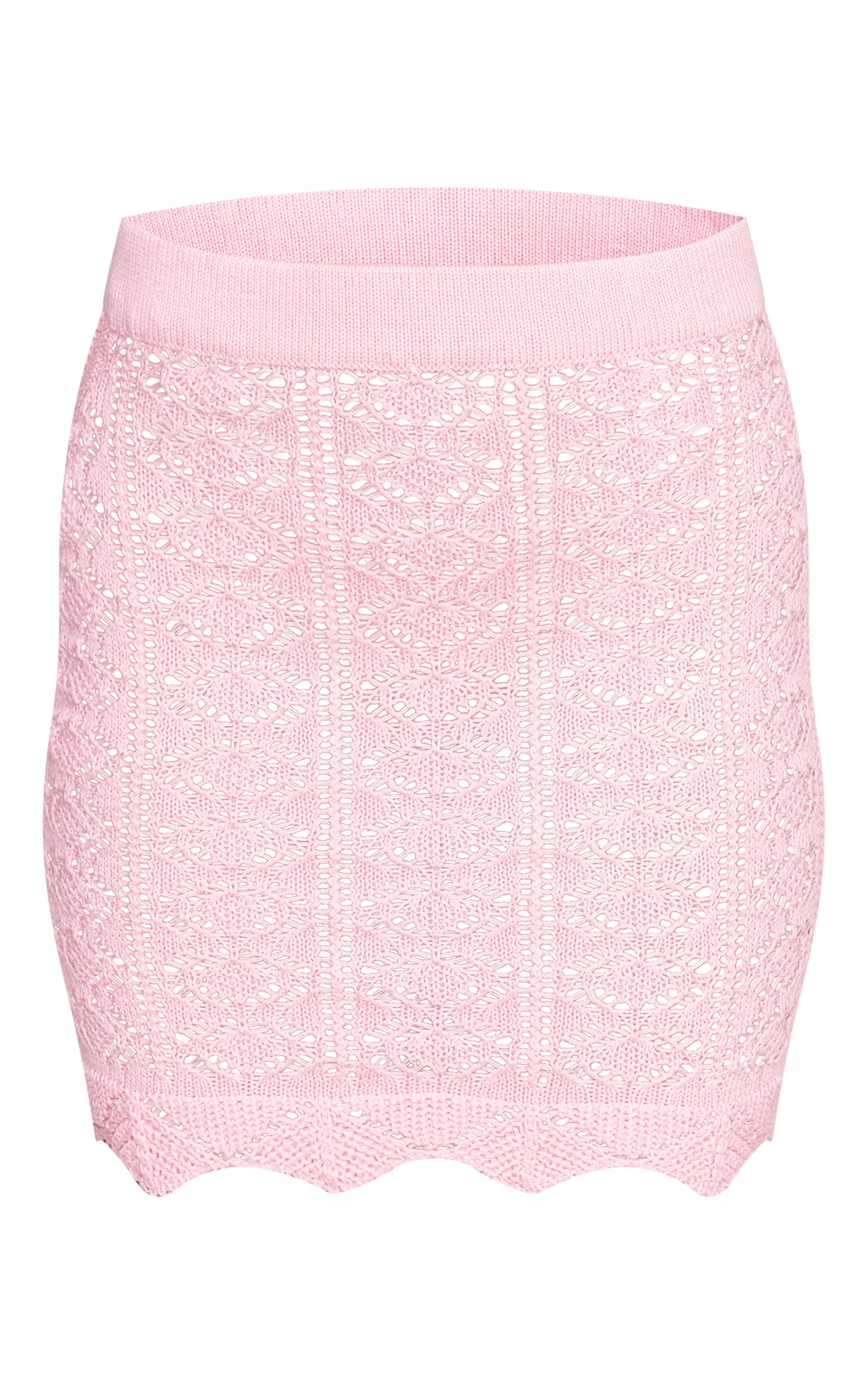 Baby Pink Contrast Crochet Knit Mini Skirt