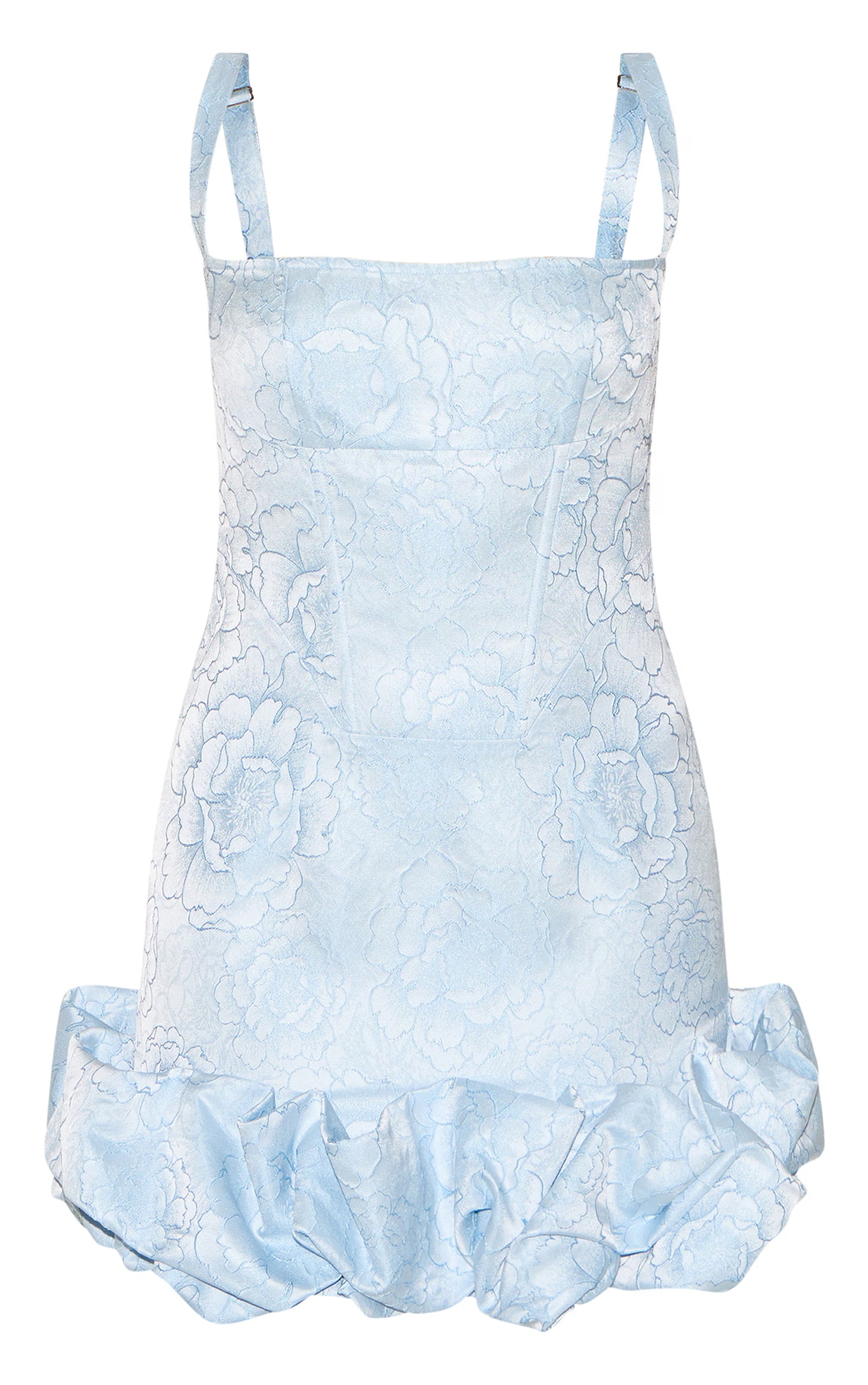 Baby Blue Jacquard Puff Ball Hem Mini Dress