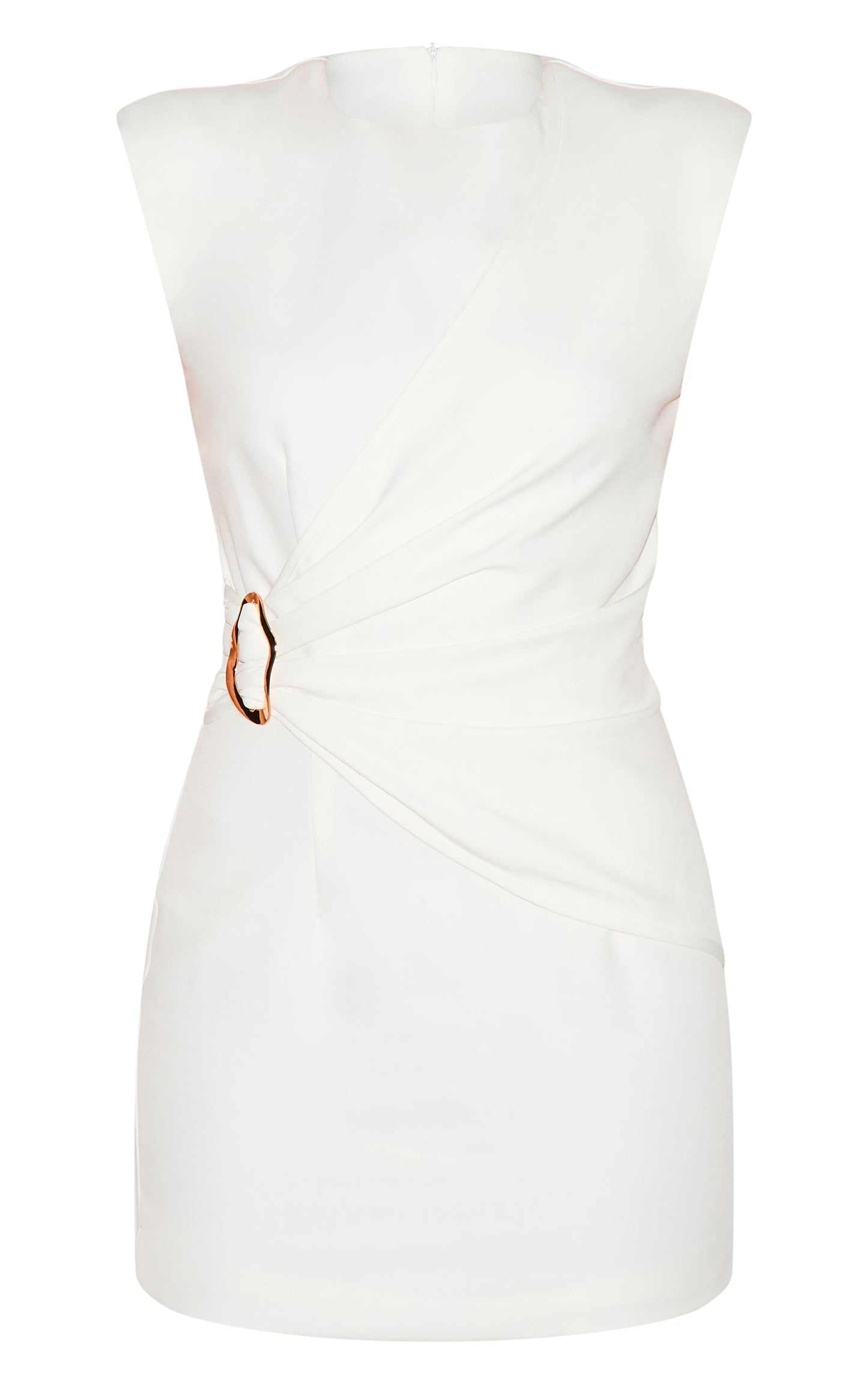 White Woven Ruched Trim Detail Mini Dress