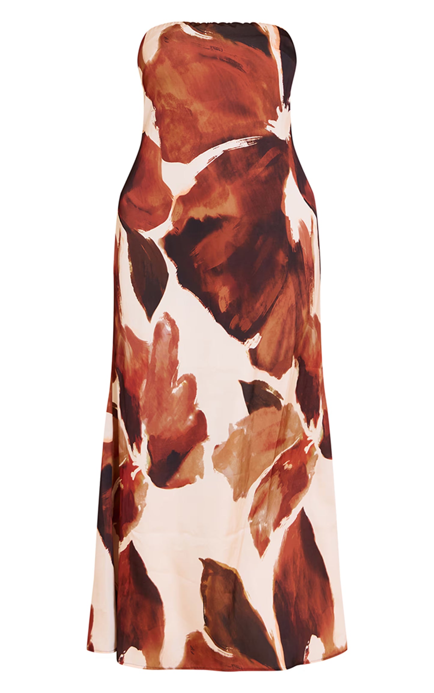 Plus Brown Floral Satin Maxi Dress