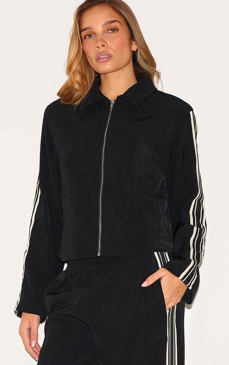 Black Side Stripe Woven Wide Leg Pants