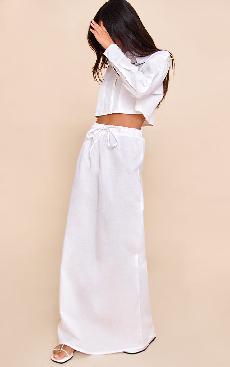 White Drawstring Maxi Skirt