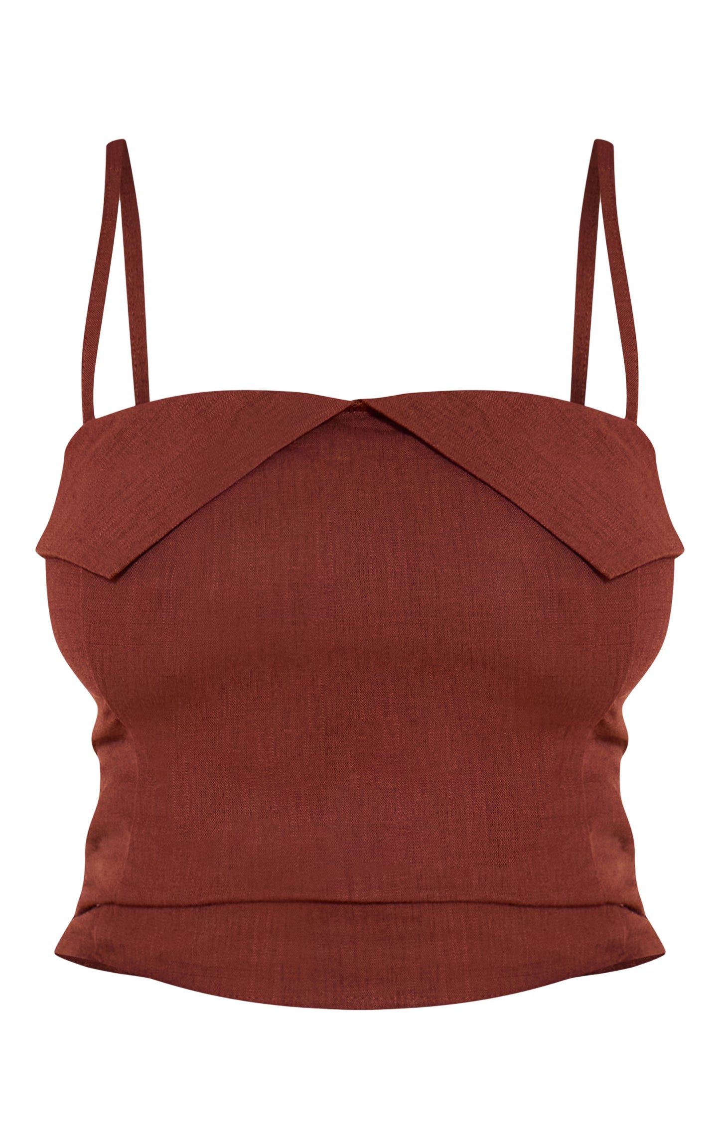 Shape Chocolate Linen Look Fold Over Detail Top