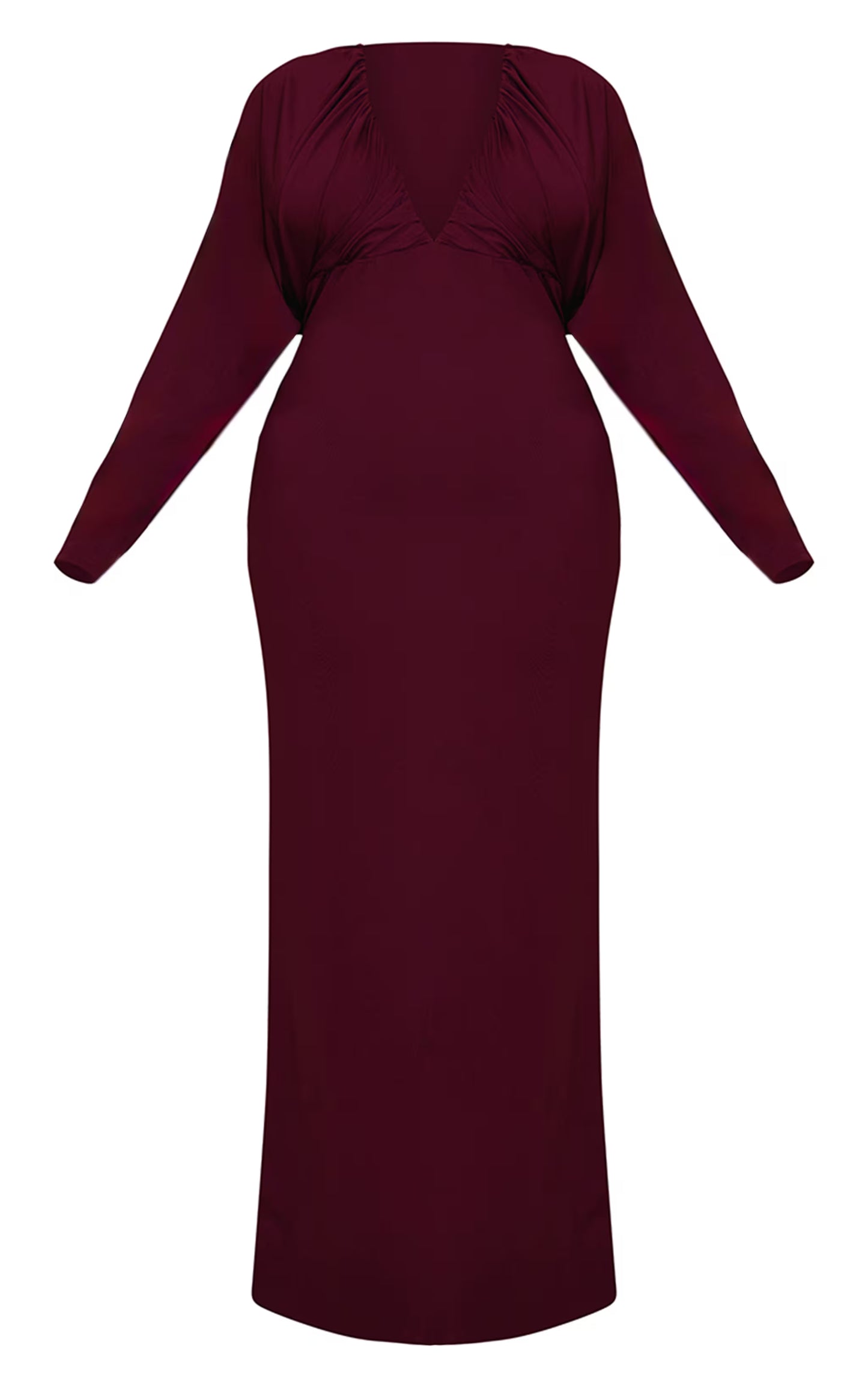PLT Label Plus Mulberry Slinky Ruched Plunge Batwing Maxi Dress