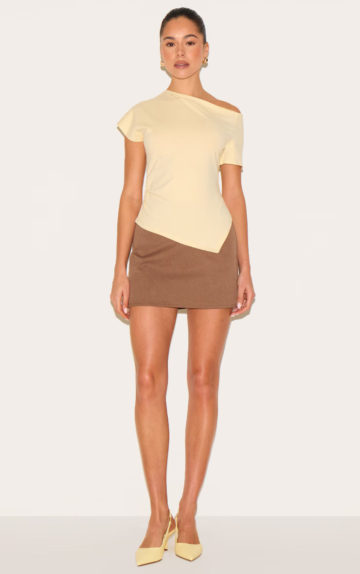 Butter Yellow Cotton Off Shoulder Drape Longline Top