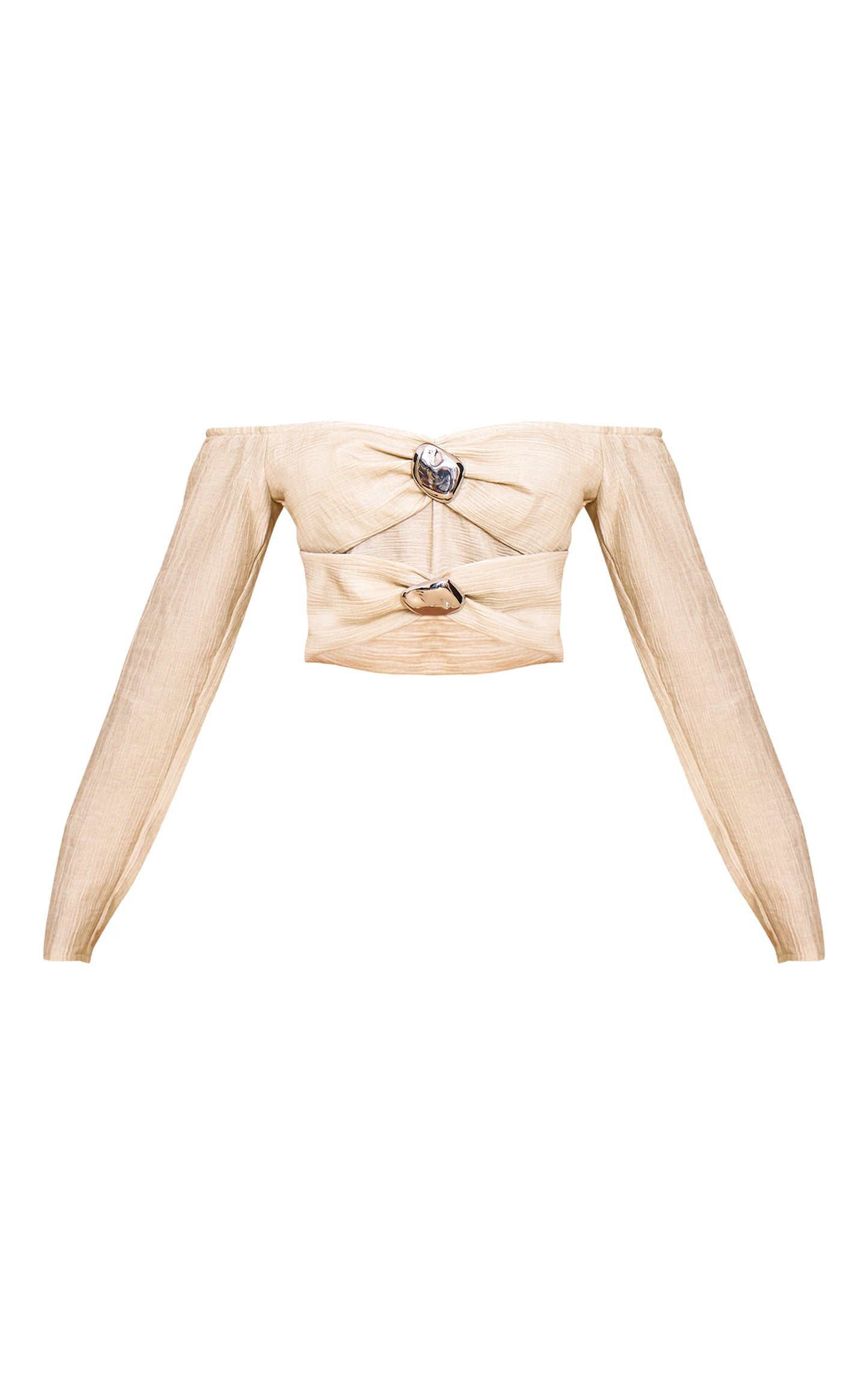 Petite Sand Trim Detail Bardot Top