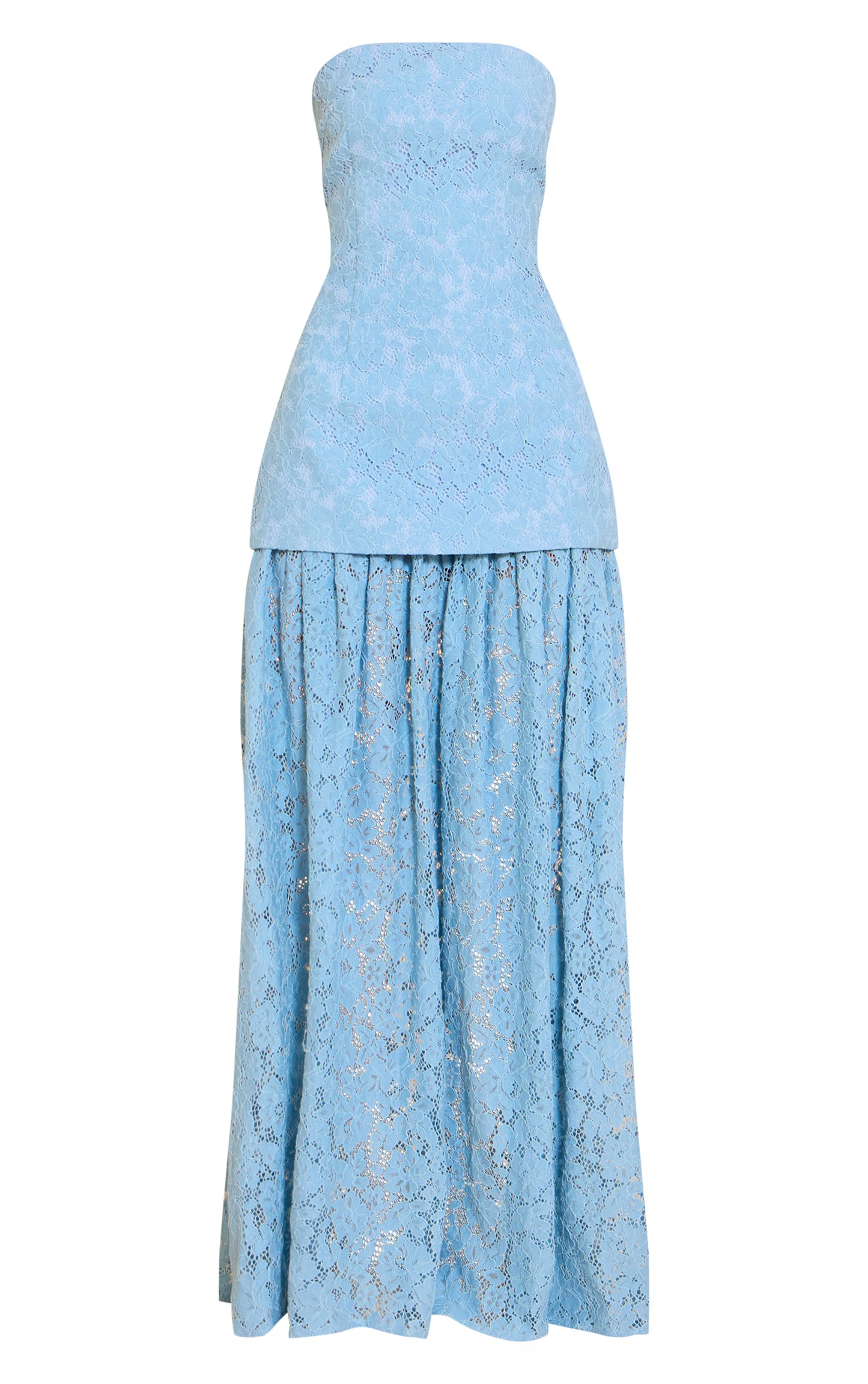 Light Blue Lace Sheer Skirt Panel Bandeau Midaxi Dress