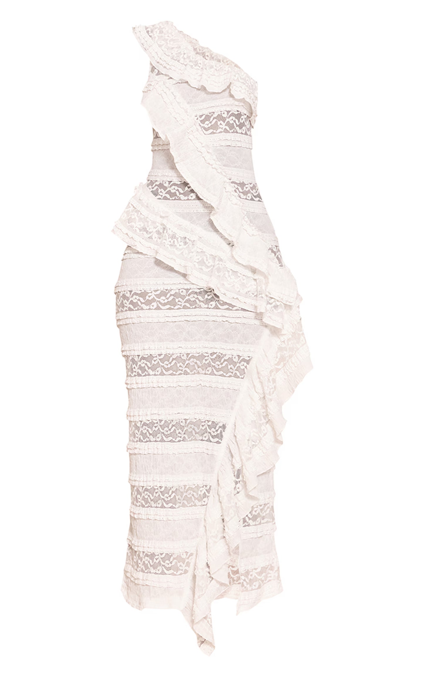 White Lace Frill Detail One Shoulder Maxi Dress