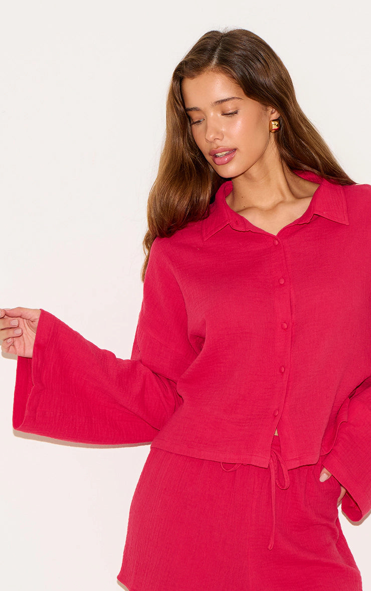 Tomato Red Oversized Button Up Shirt