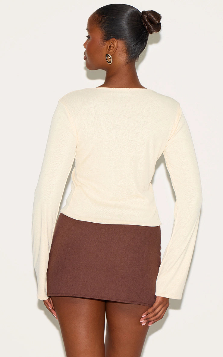 Almond Onion Skin Boatneck Flute Sleeve Long Top