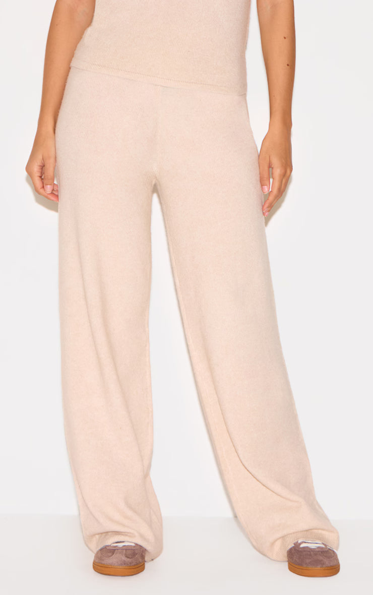 Oatmeal Soft Knit Wide Leg Pants