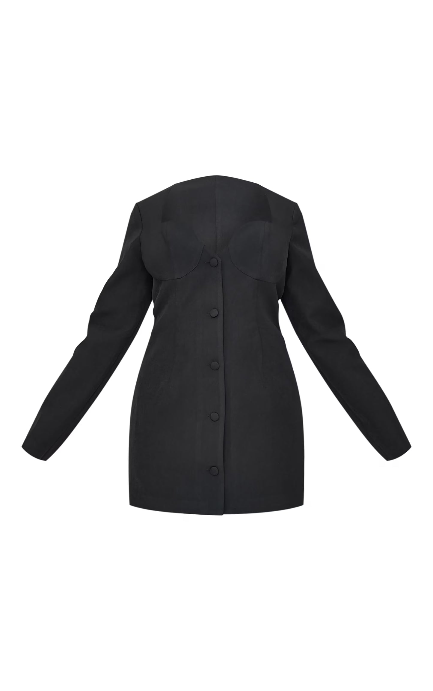 Plus Black Premium Woven Cup Detail Long Sleeve Mini Dress