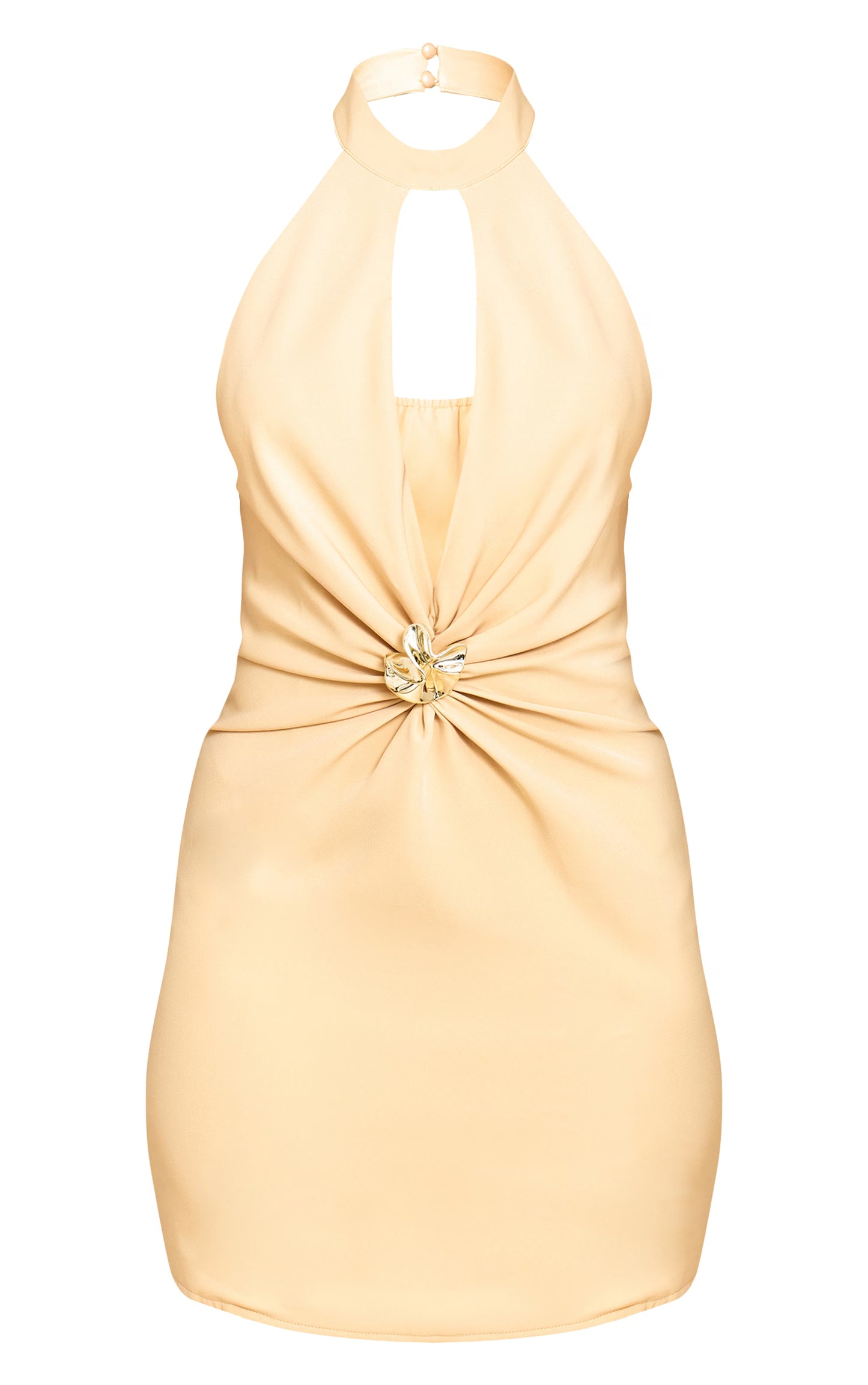 Pale Mustard Woven Ruched Cut Out Mini Dress