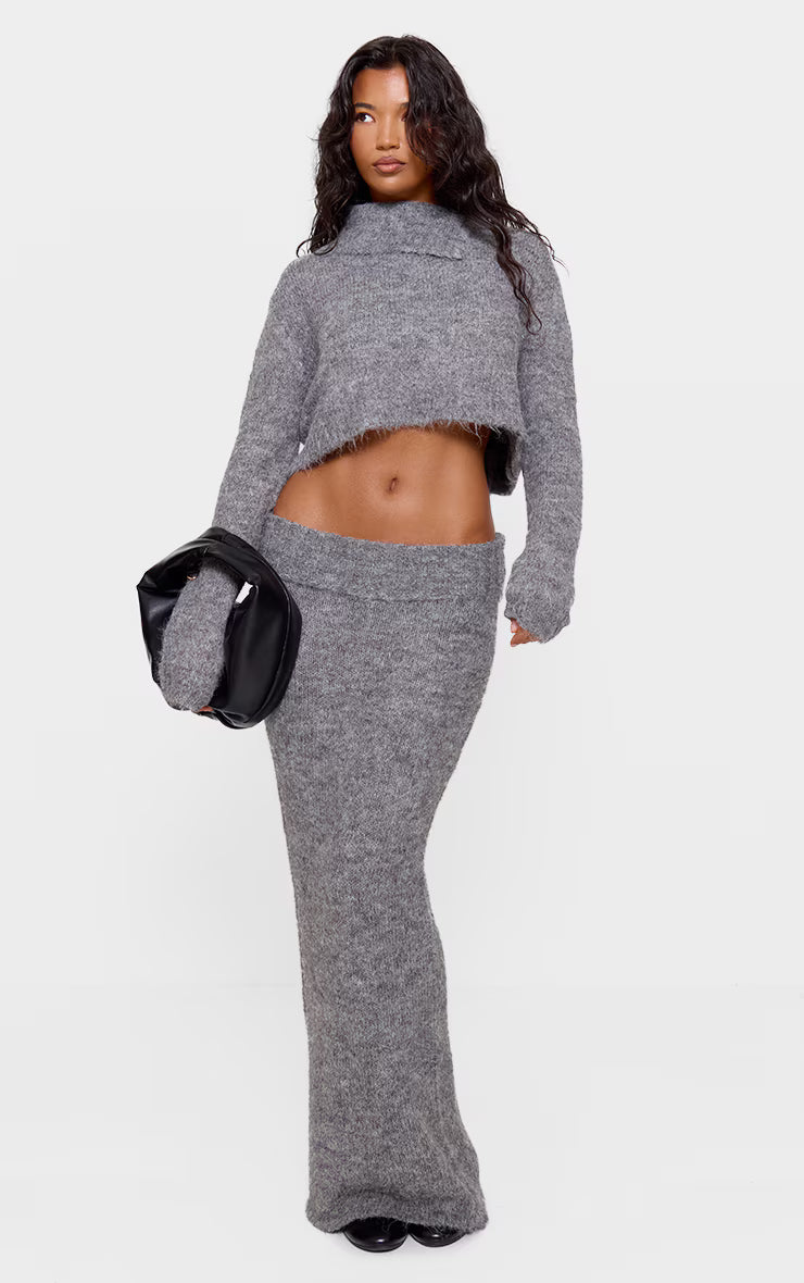 Grey Marl Knit Asymmetric Overlay Oversized Sweater