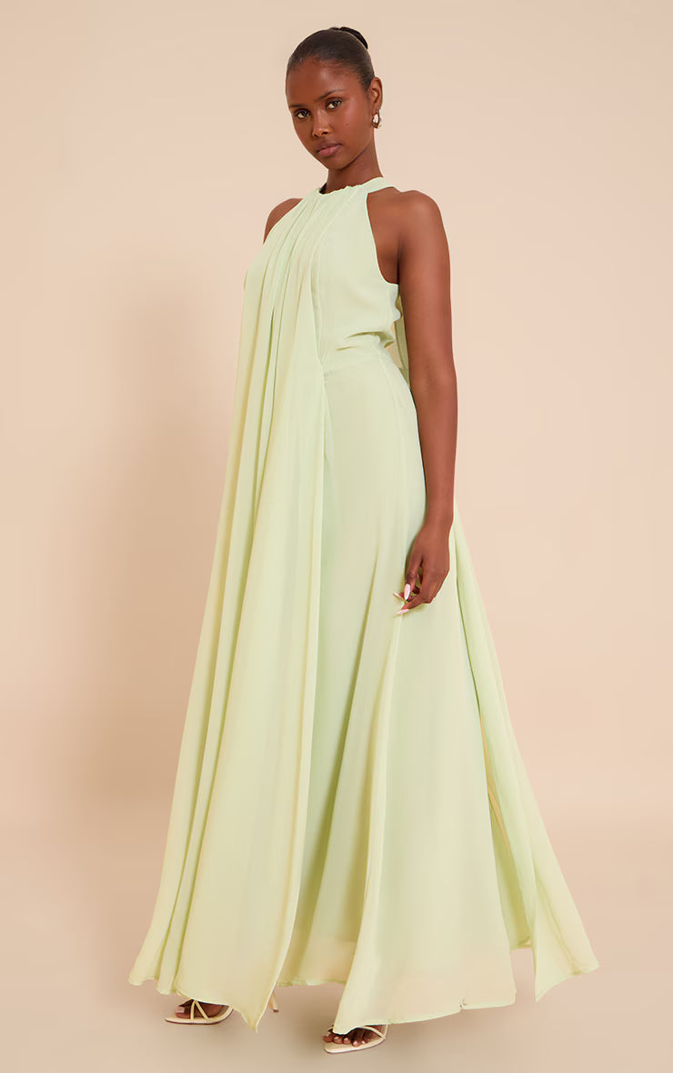 Lime Chiffon Extreme Pleated Maxi Dress