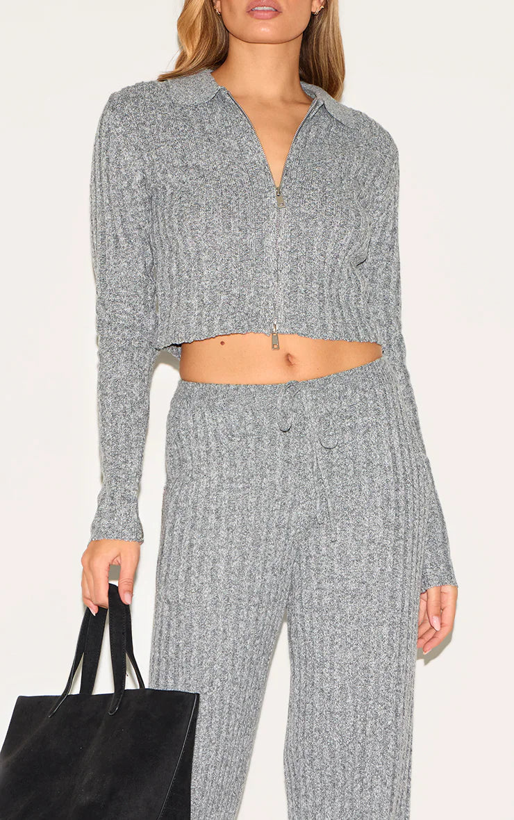 Charcoal Marl Knitted Tie Waist Pants
