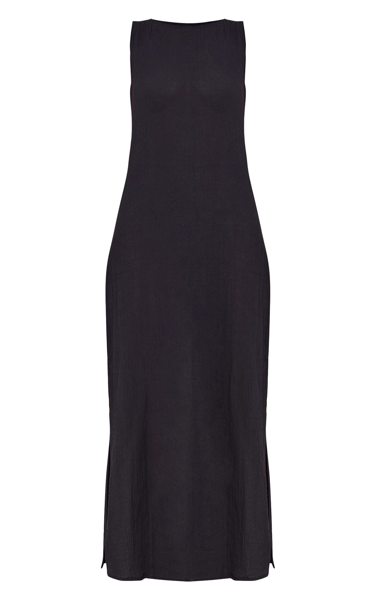 Black Cheesecloth Sleeveless Midaxi Dress
