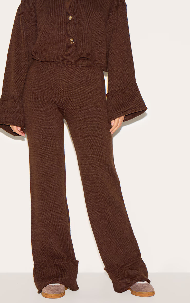Chocolate Turn Up Hem Knit Pants