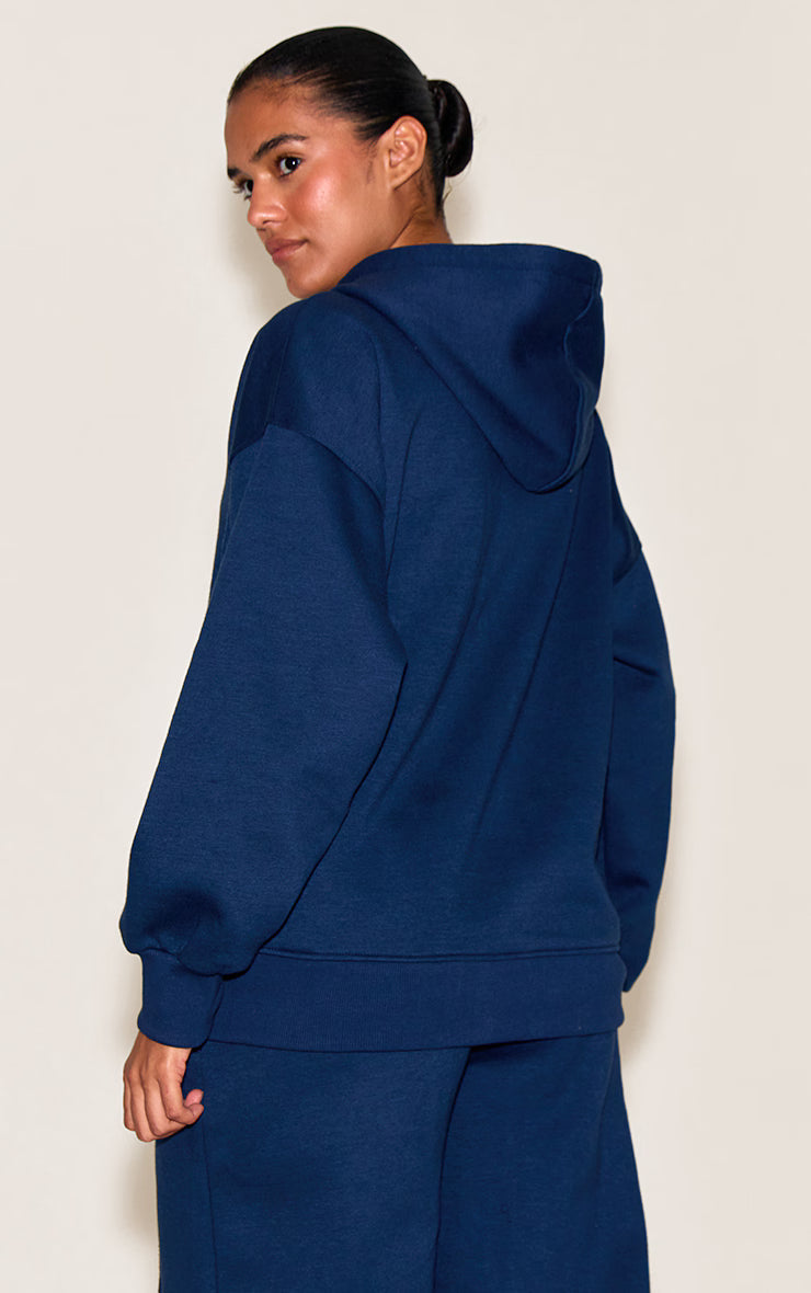 Navy Oversized Zip Through Seam Detail Hoodie