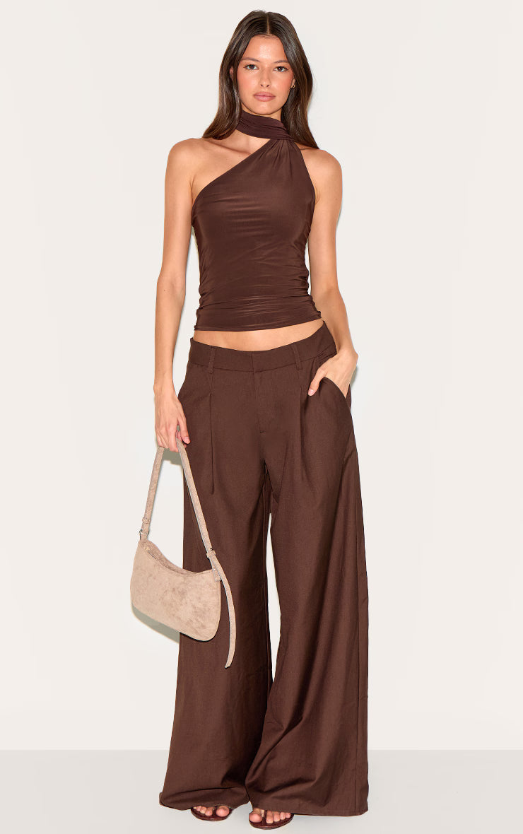 Chocolate Double Layer Scarf Detail Long Top