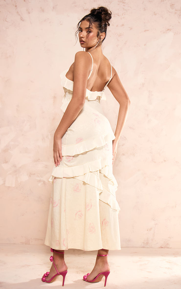 Lemon Chiffon Floral Frill Maxi Dress