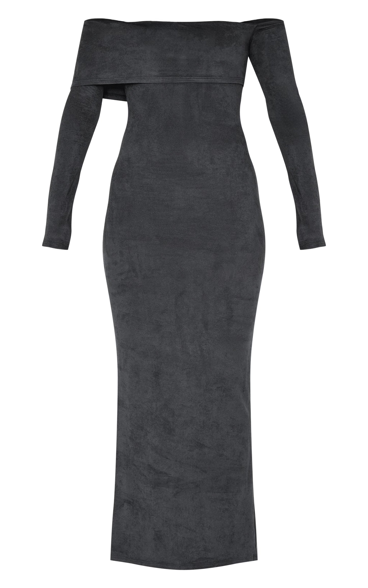 Black Faux Suede Bardot Long Sleeve Maxi Dress