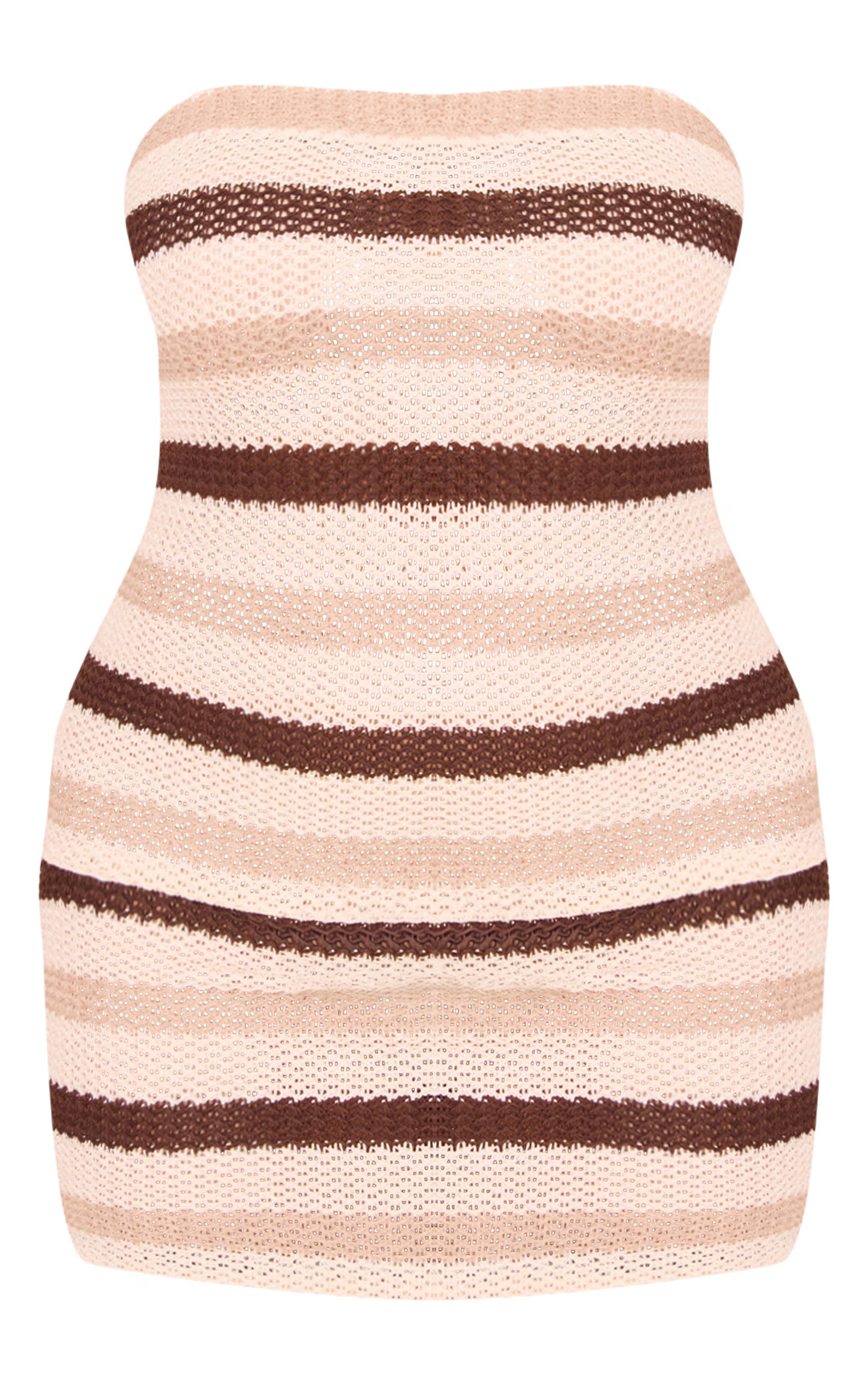 Plus Brown Striped Texture Bandeau Bodycon Dress