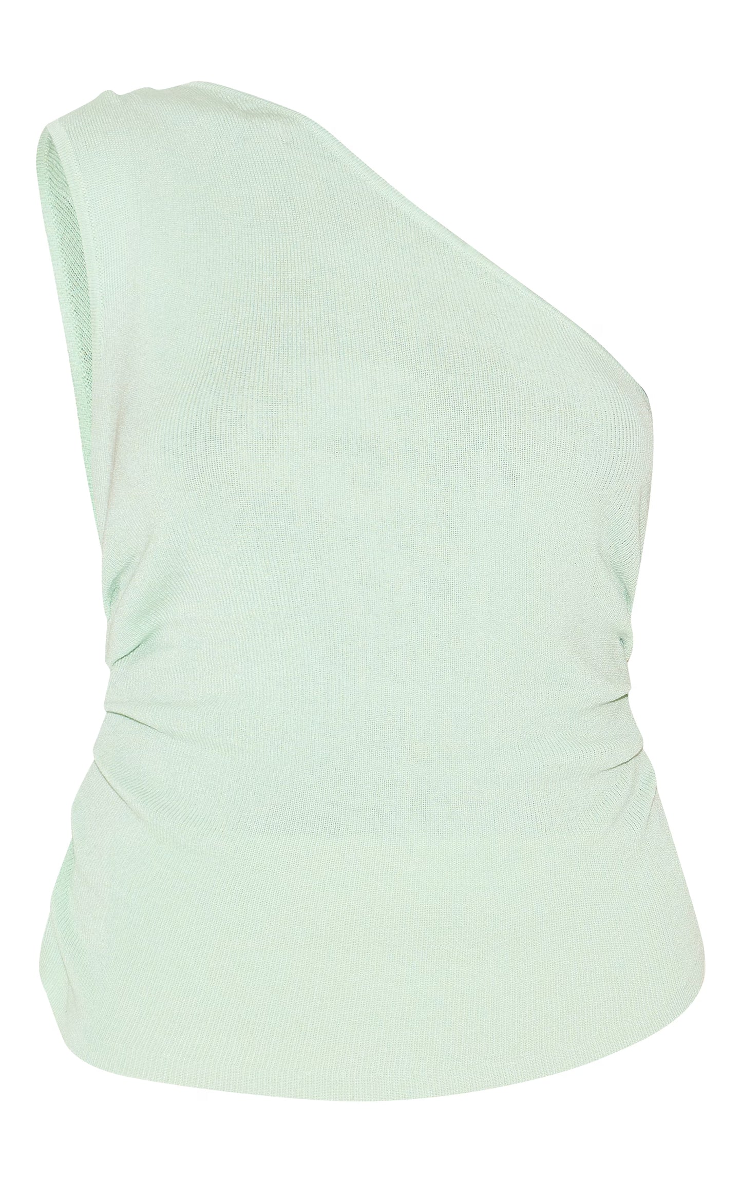 Mint Green Fine Knit One Shoulder Ruched Side Top