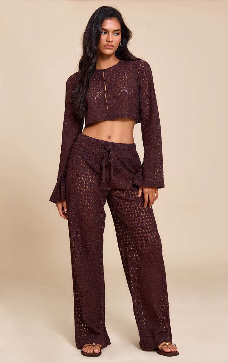 Brown Lace Straight Leg Pant