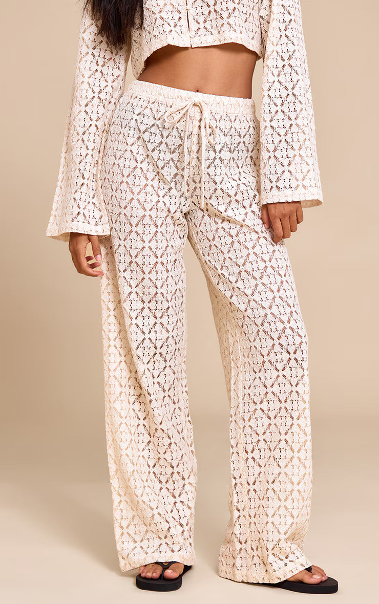 Cream Lace Straight Leg Pants