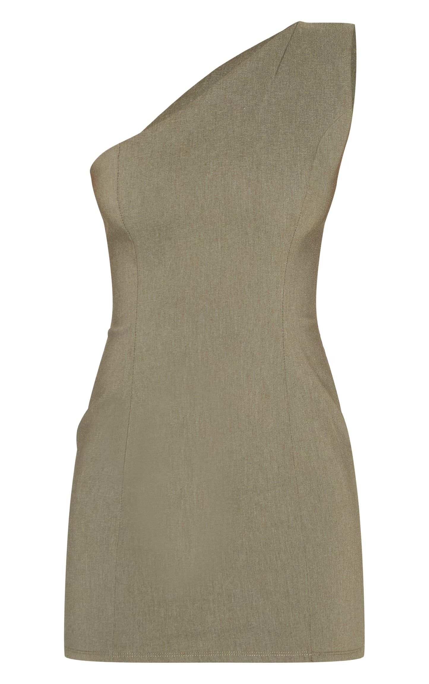Khaki Stretch Woven One Shoulder Bodycon Mini Dress