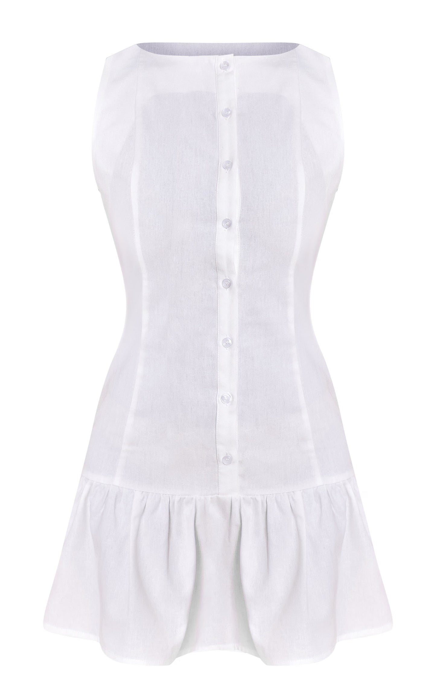 White Button Down Boat Neck Shift Dress