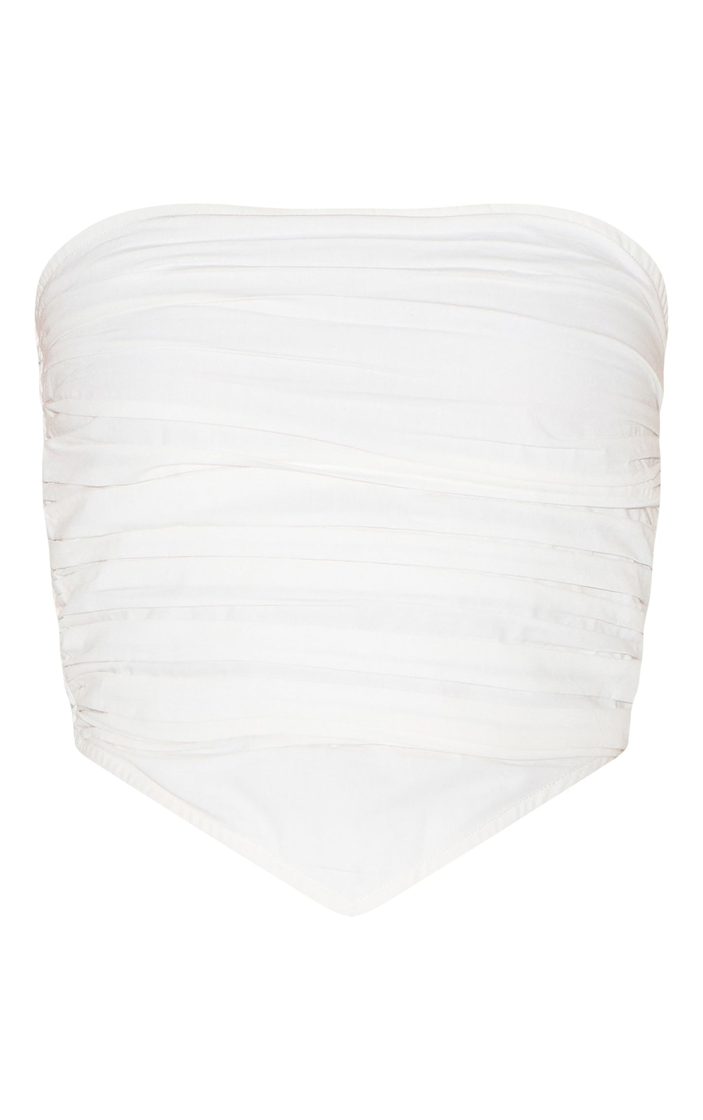 White Cotton Poplin Ruched Front Bandeau Top