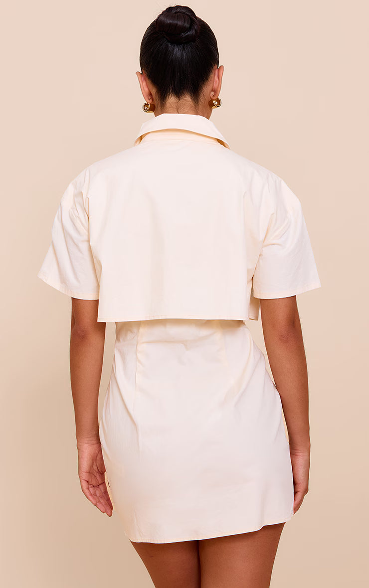 Cream Overlay Detail Shift Dress