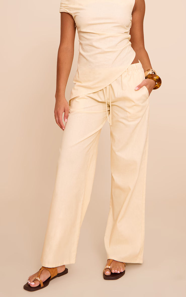 Beige Woven Straight Leg Pants